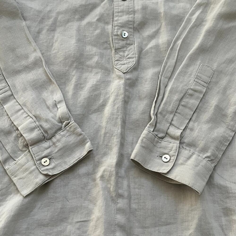 Saint Tropez West Popover Shirt Women's Size M Beige 100% Linen Top - Picture 8 of 11